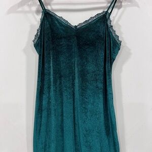 INC International Concepts Chemise Style Green Lace Trim Velvet Nightgown